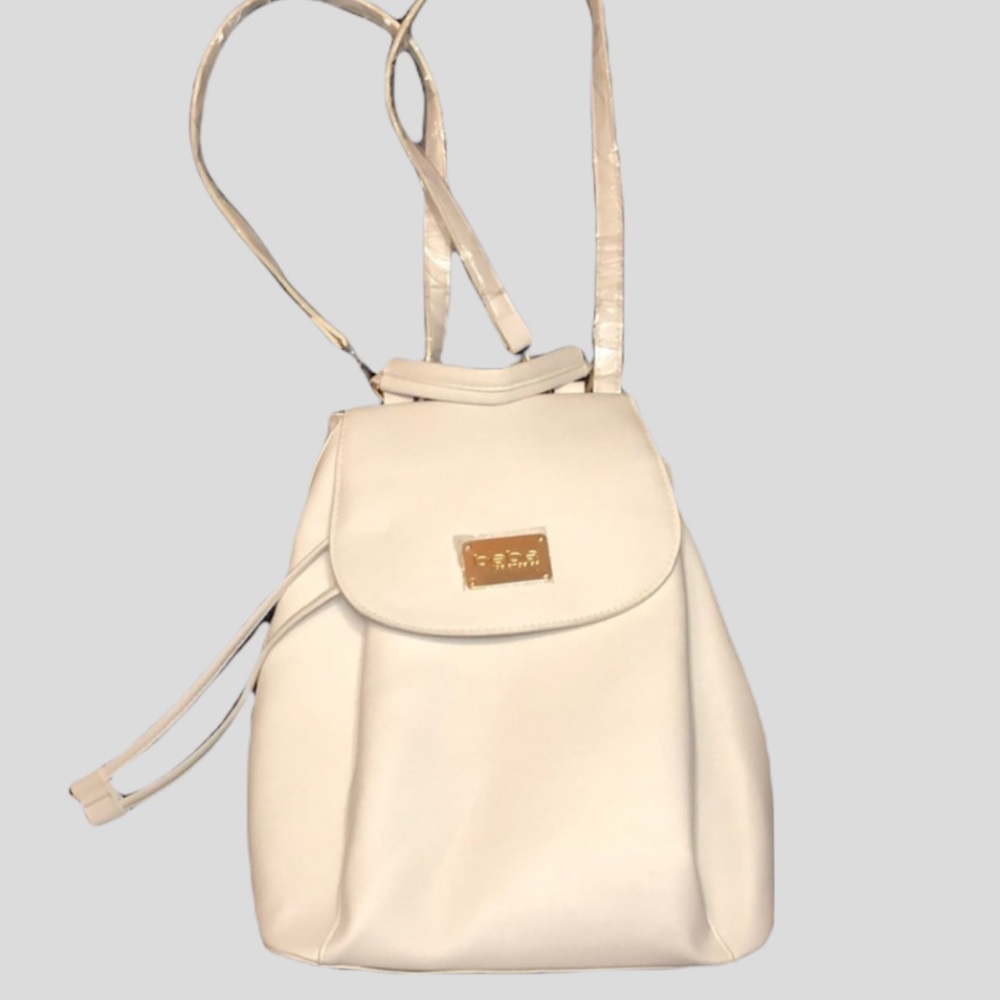 bebe Backpack White Gold Metal Accents Like New